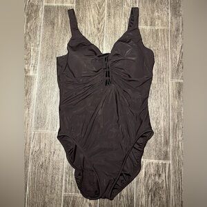 Miraclesuit Brown Ruched Tummy Control One Piece Swimsuit Womens 16 61652